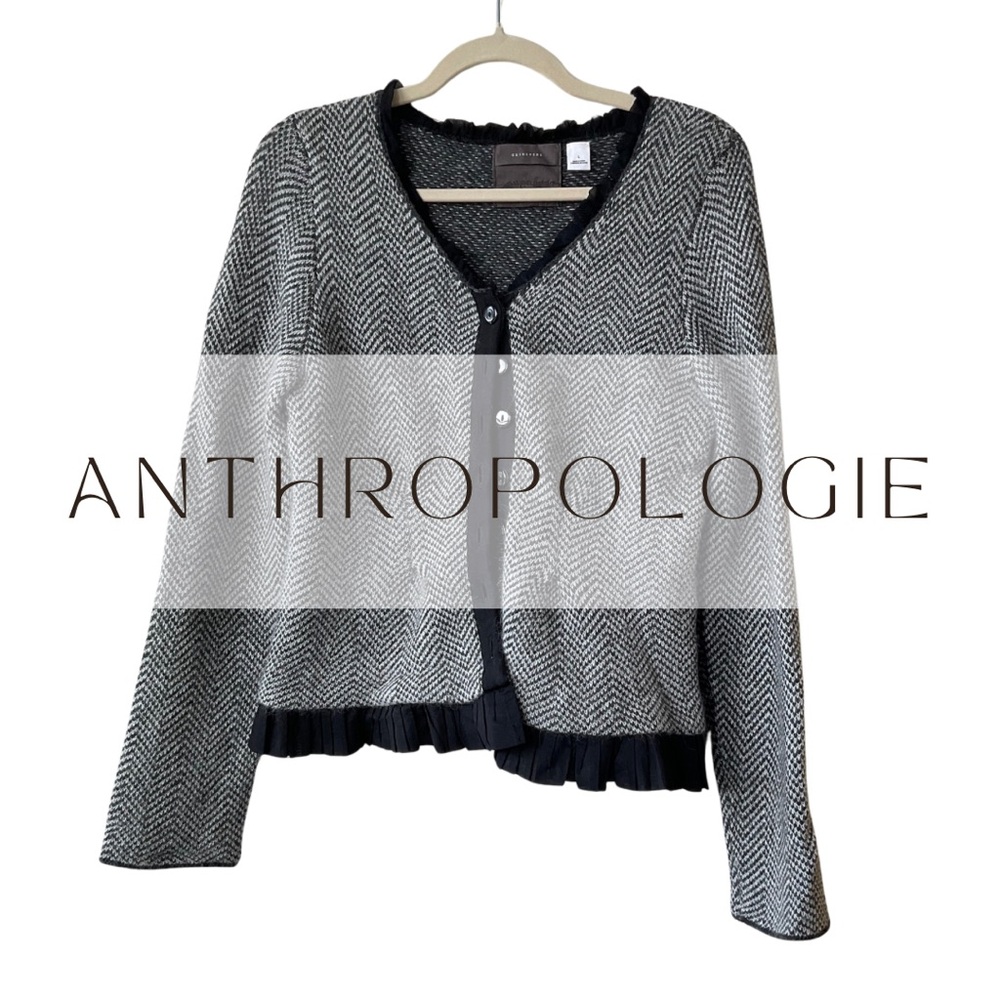 Anthropologie Black and Gray Lambs and Angora Wool Cardigan with V-Neck